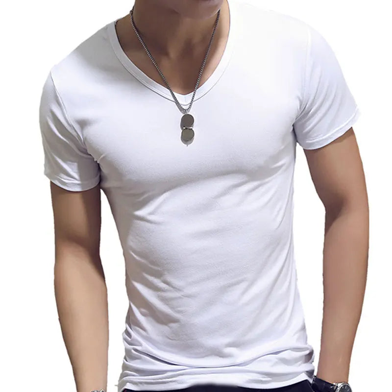 2023 New Top Tees Man T-Shirt Fitness T-Shirts Mens V-Neck Man T-Shirt for Male T-Shirts Summer Casual Gym Solid Color Tops