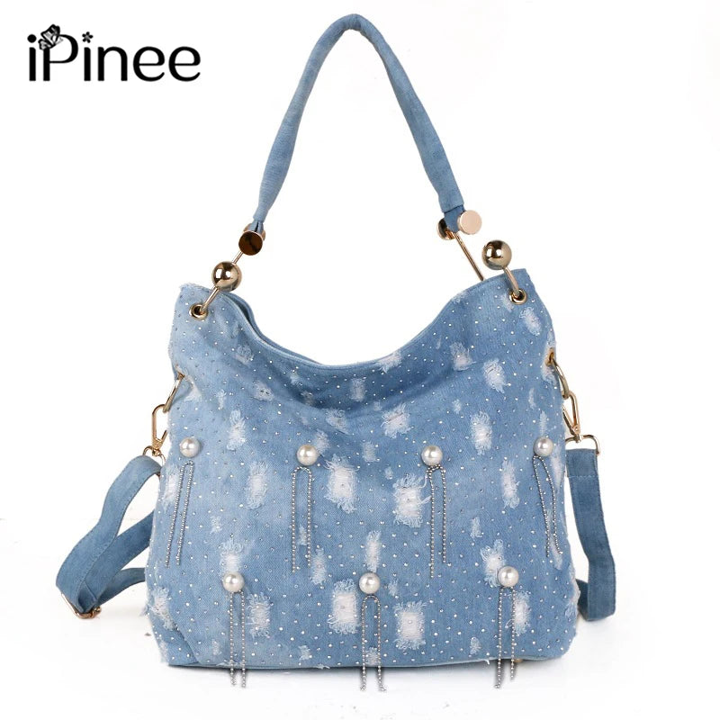 Denim Shoulder Bag Women Pearl Luxury Handbags Women Bags Designer Handbags High Quality Crossbody Bags for Women