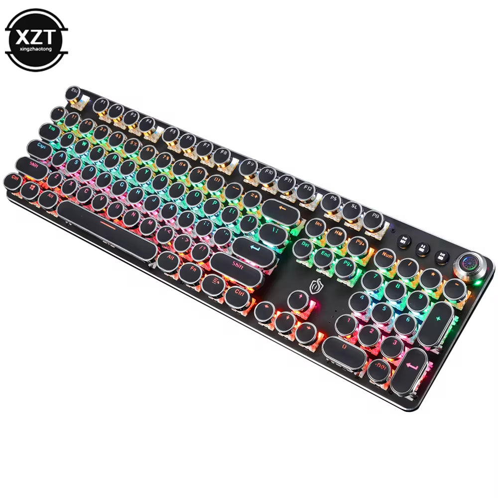 Gaming Mechanical Keyboard Retro Punk USB Wired LED 23 Mode RGB Backlit Switch 104 Keys Full Keypad Green Axis for Computer Game