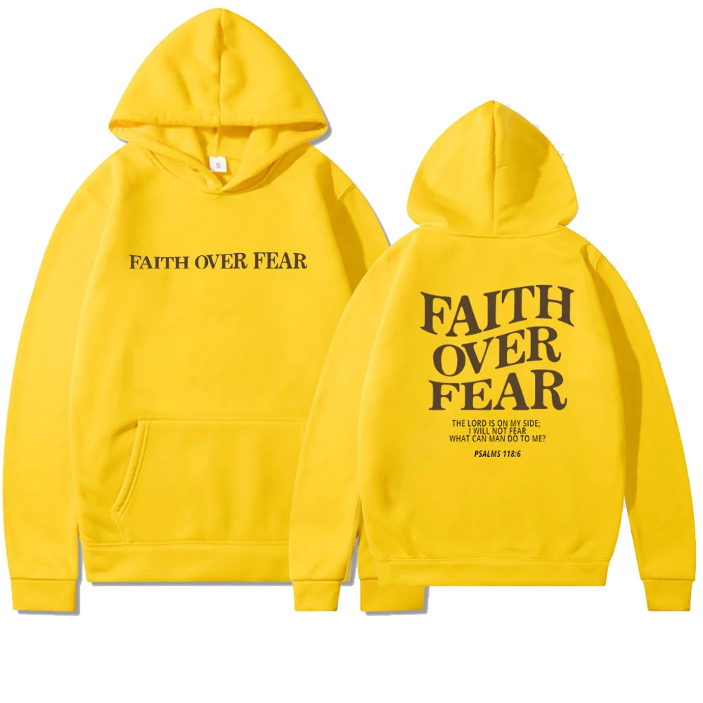 Faith over Fear Christian Hoodie for Woman Christian Sweatshirt Jesus Sweatshirt Cotton Female Pullover Bible Verse Clothes