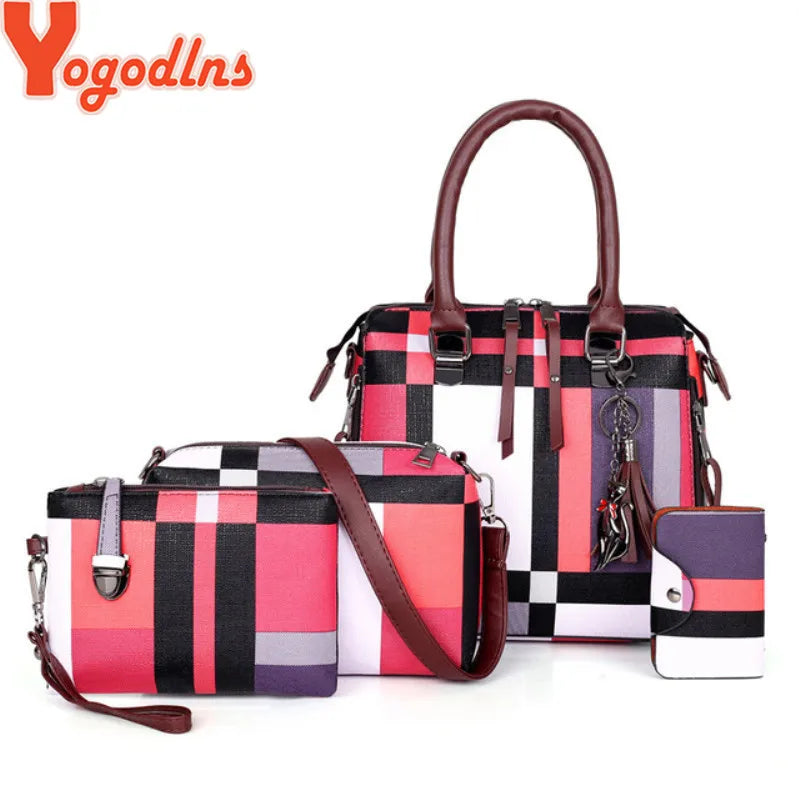 Luxury Handbags Plaid Women Bags Designer New Tassel Purses and Handbags Set 4 Pieces Bags Female Feminina Travel Tote