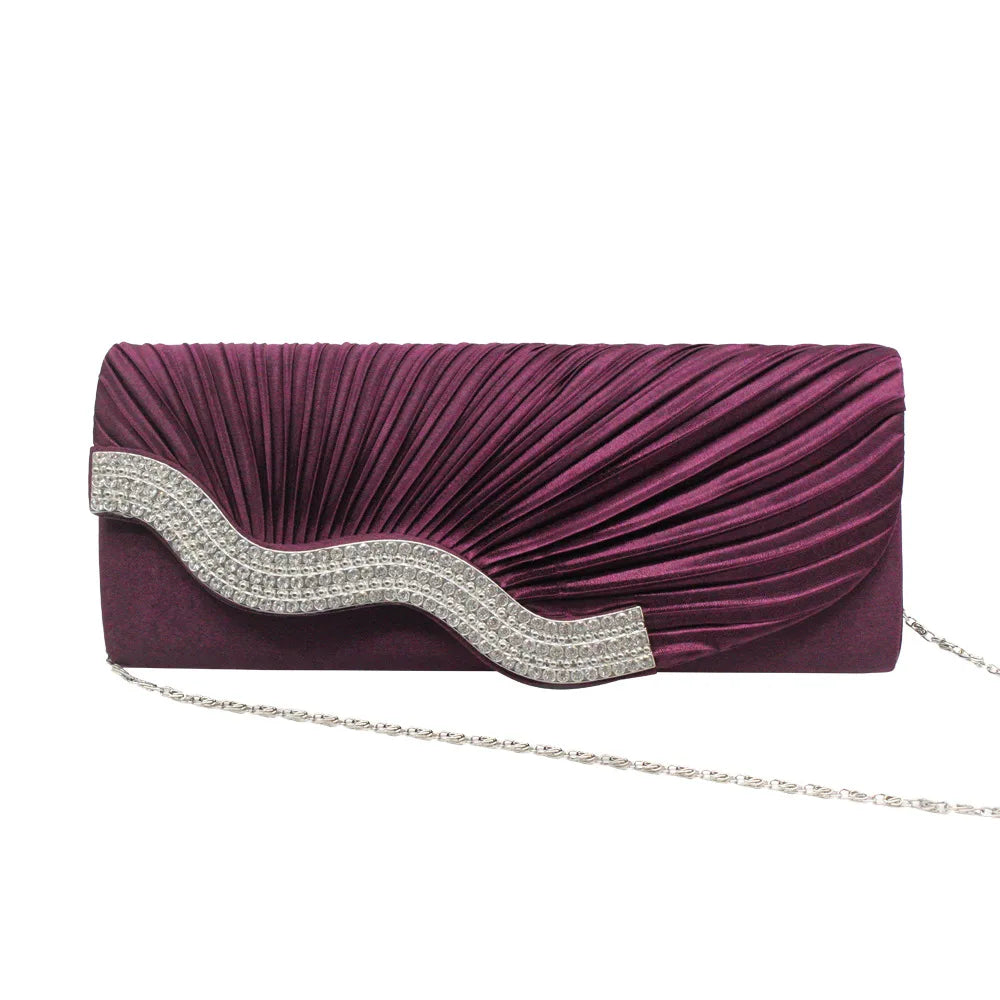 Diamond-Studded Women'S Clutch Bag Pleated Women'S Bag Evening Bag Evening Dress Bag Wedding Party Handbags Bags Shoulder Bag