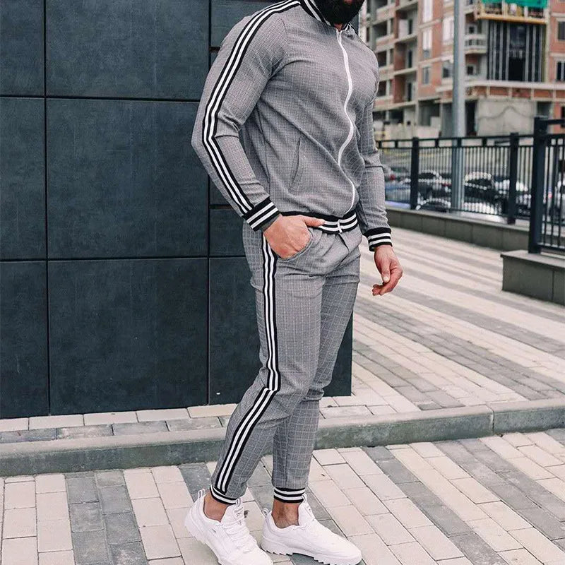 New Plaid Tracksuit Men'S Sets Gentleman Jacket Sportswear Male 3D Print 2 Piece Set Sport Suit Sweatpants Chandals Man Clothes