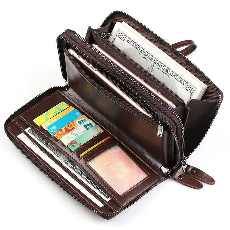 New Men Wallets Leather Men Bags Clutch Bags Koffer Wallet Leather Long Wallet with Coin Pocket Zipper Men Purse