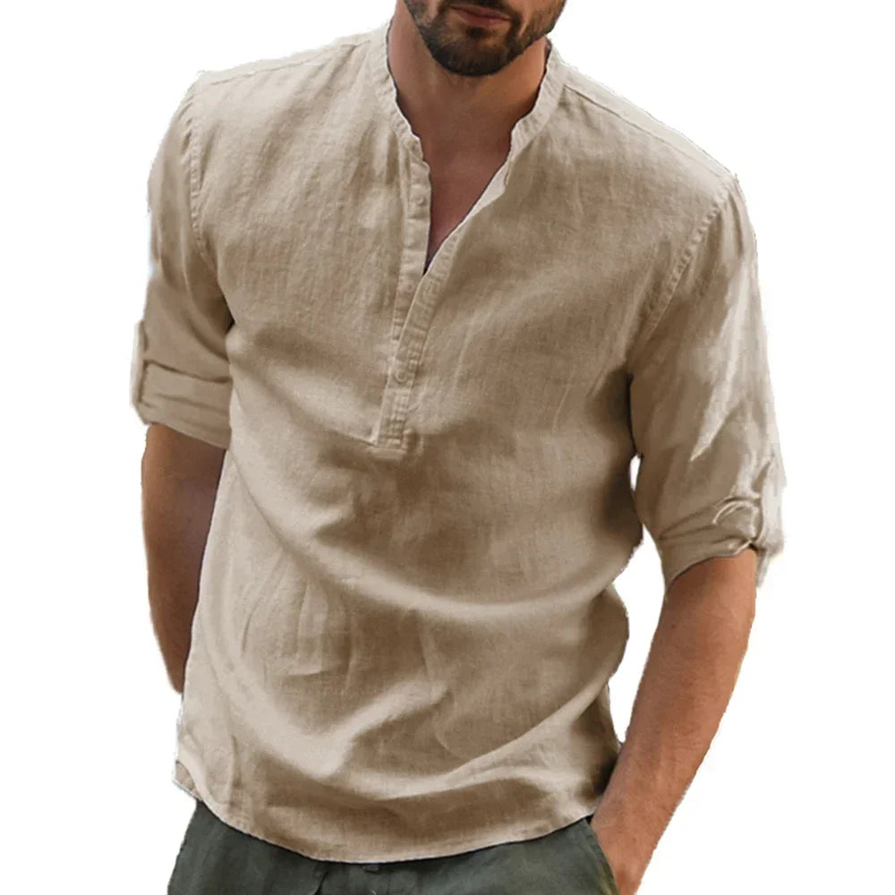 KB New Men'S Casual Blouse Cotton Linen Shirt Loose Tops Long Sleeve Tee Shirt Spring Autumn Casual Handsome Men Shirts