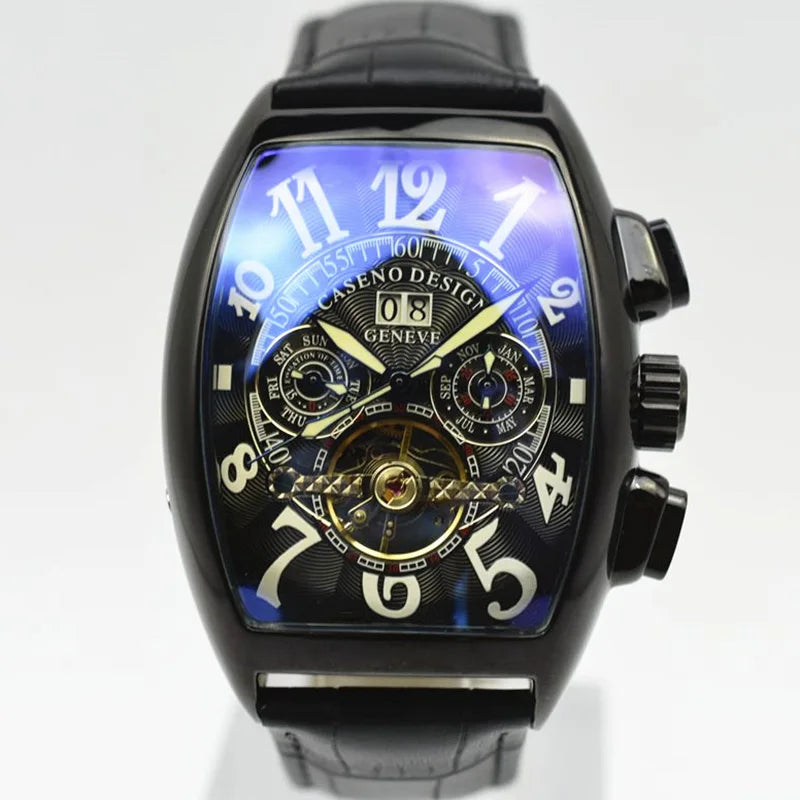 Automatic Mechanical Men Watch Fashion Skeleton Leather Wrist Watch Mens Top Brand Luxury Tourbillon Watch Classic Men