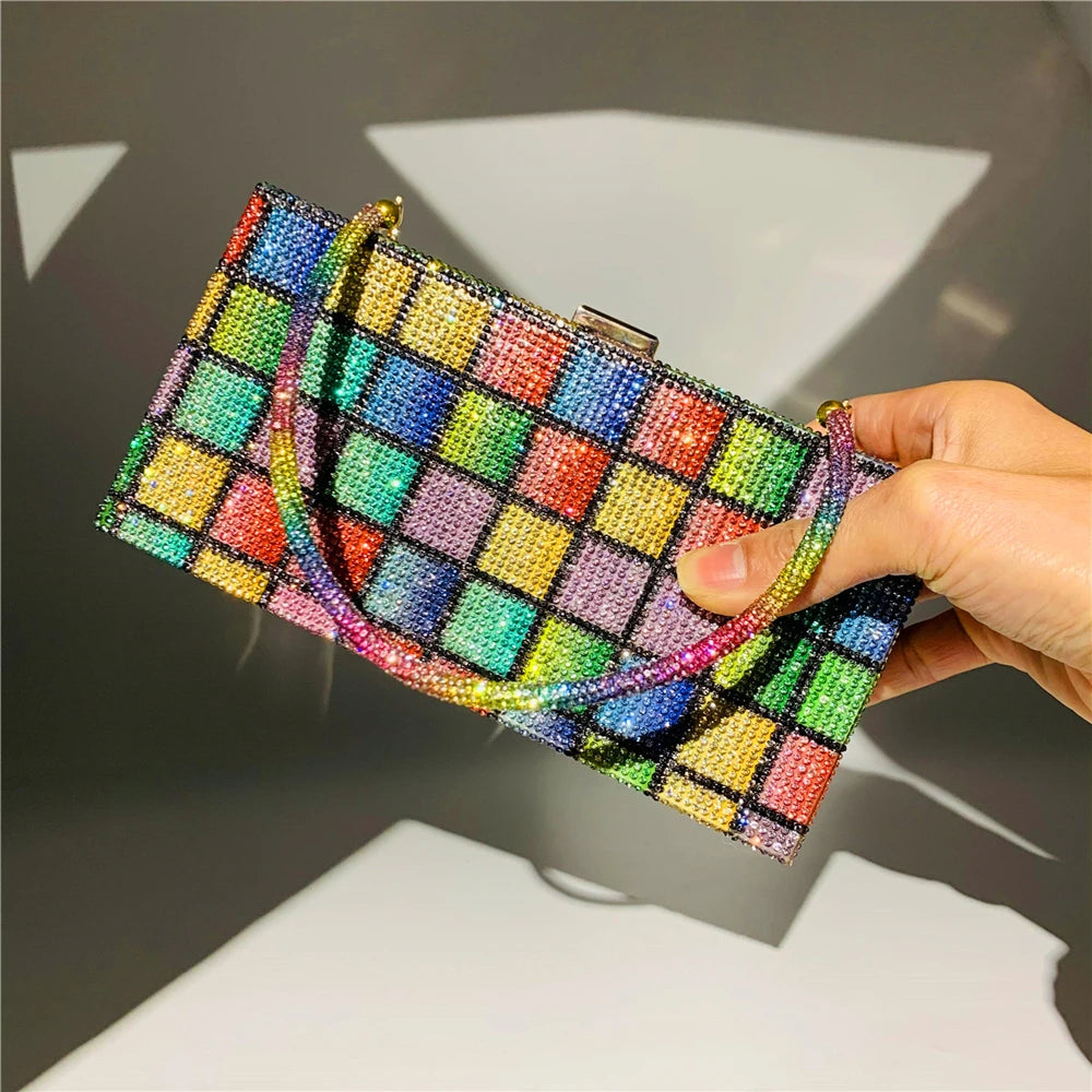 Rainbow Diamond Wedding Clutch Bag Elegant Party Evening Clutch Purse and Handbag for Women Luxury Designer Crossbody Bag ZD2106