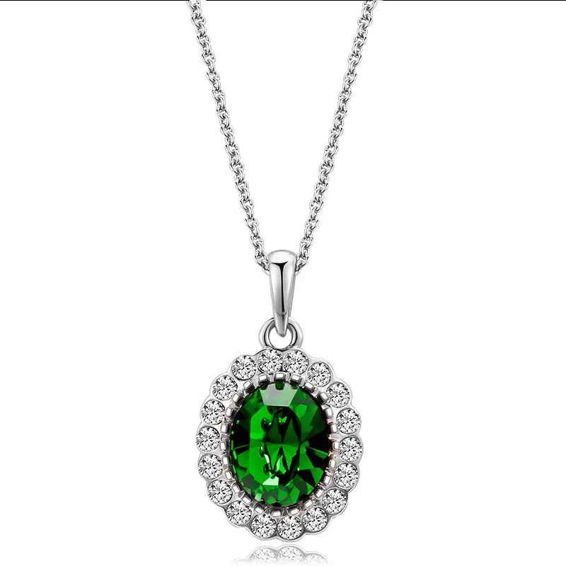 2022 New Fashion Women'S Emerald Stone Pendant Necklace Earrings Set Female All-Match Jewelry Wholesale