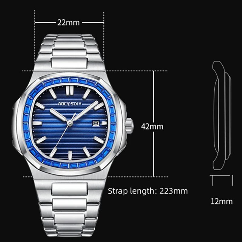 Watch for Men Luxury Watch Business Waterproof Male Clock Luminous Date Stainless Steel Square Quartz Men Watch Reloj Hombre