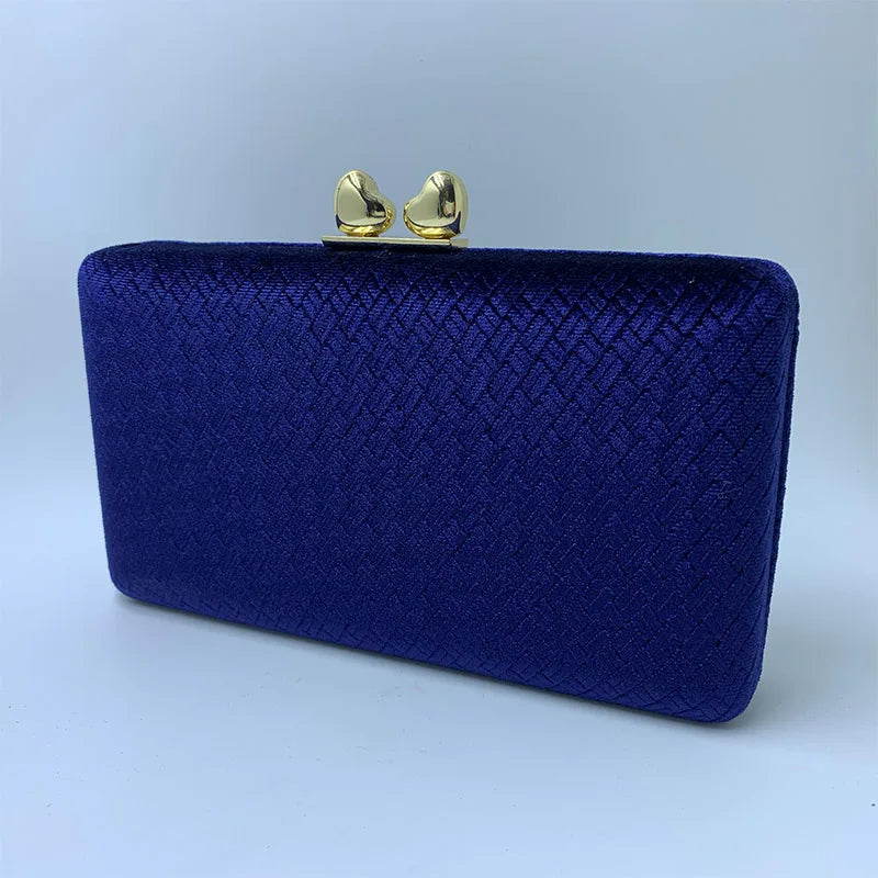 Weave Velvet Suede Hard Box Clutch Bags Evening Clutches and Handbags for Womens Green/ Navy/ Blue