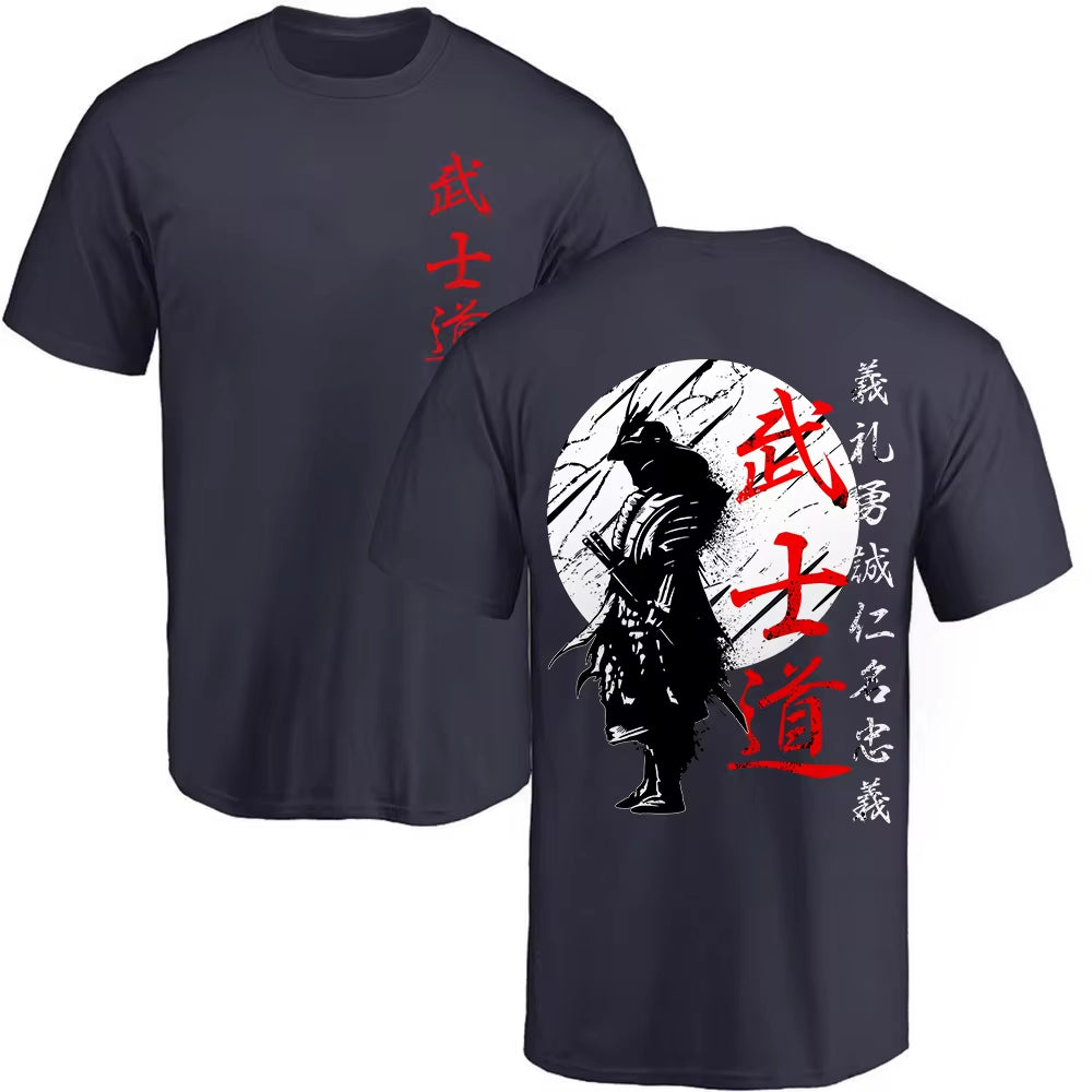 Japan Samurai Spirit T Shirts for Men Japanese Style Back Print Loose Oversized 100% Cotton Tops T-Shirt Bushido Male Gifts Tee