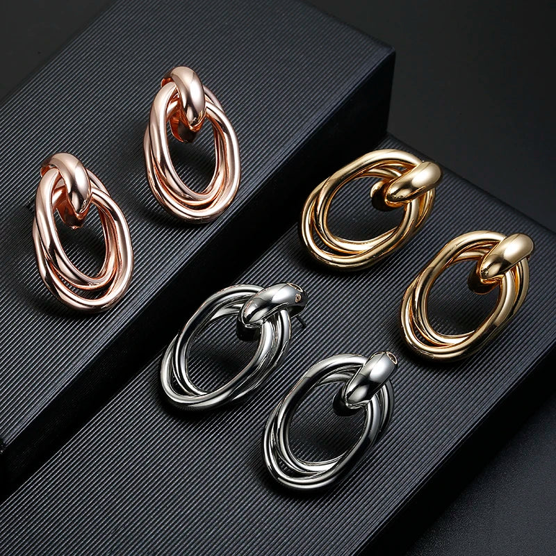 Shiny Golden Oval Shape Clip Earrings No Pierced for Women Punk Geometric Vintage Maxi Ear Clips Wedding Party Bohemian Jewelry