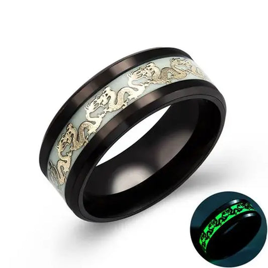 Luminous Dragon Rings for Men Black Gold Blue Color Stainless Steel Women Rings Trendy Glow in the Dark Male Band Ring Jewelry