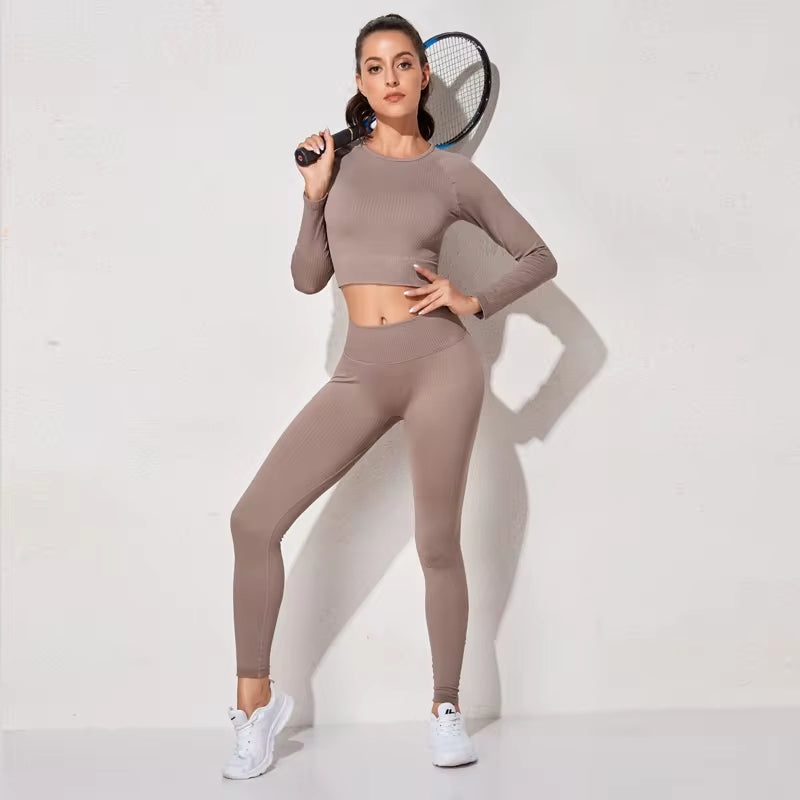 Yoga Set Seamless Women'S Sportswear Workout Clothes Athletic Wear Gym Legging Fitness Bra Crop Top Long Sleeve Sports Suits