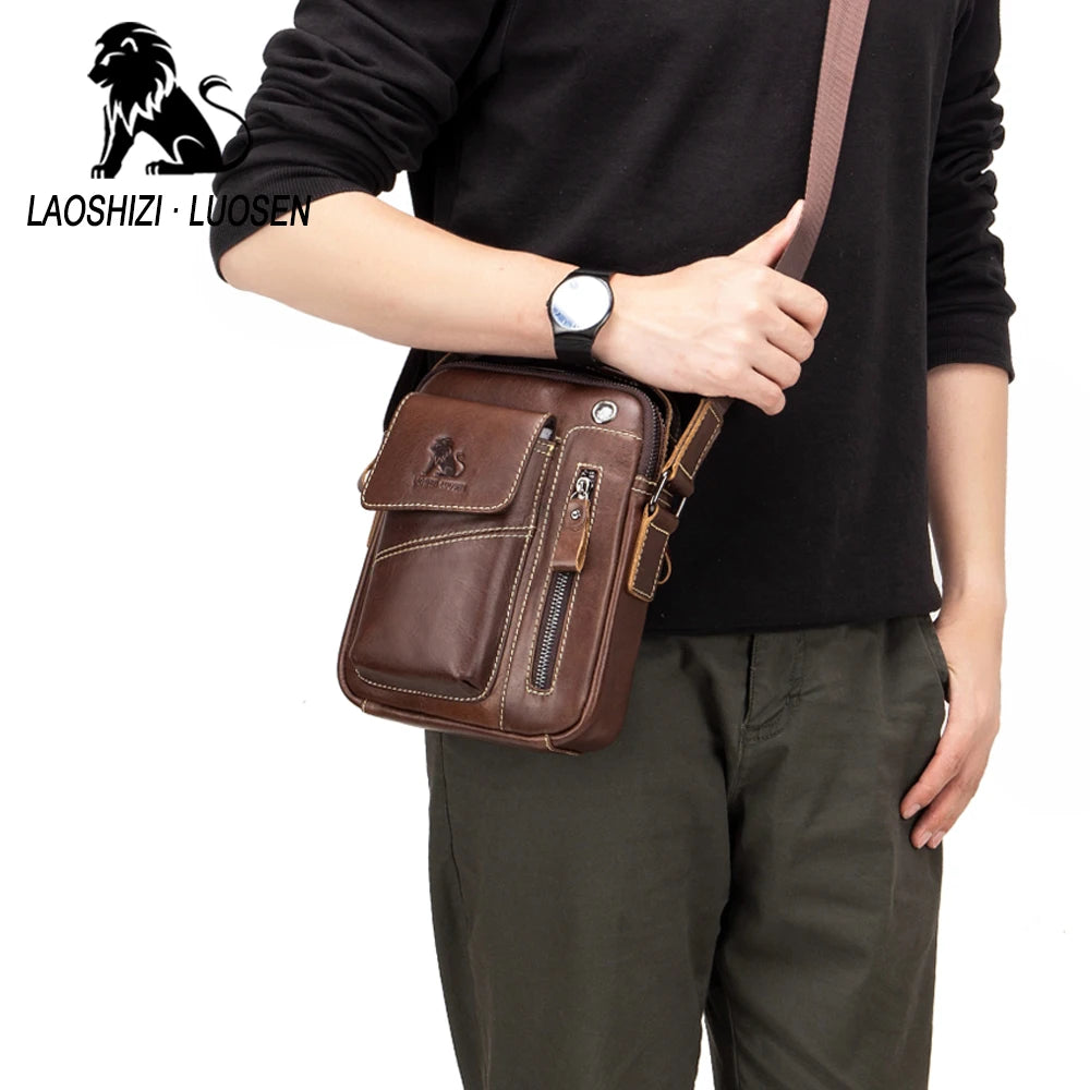 New Genuine Leather Man Messenger Bags Vintage Cow Leather Small Shoulder Bag for Male Men'S Crossbody Bag Casual Tote Handbag