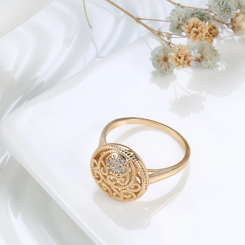 2021 New 585 Rose Gold Women Rings Fashion Hollow Flower Natural Zircon Ethnic Bride Ring Vintage Fine Jewelry