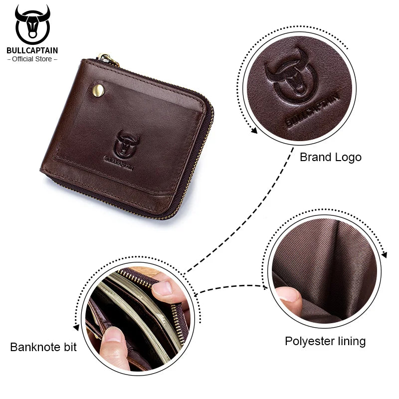 Cowhide Genuine Leather Men Wallet Coin Purse Small Mini Card Holder Vintage PORTFOLIO Portomonee Male Walet Pocket