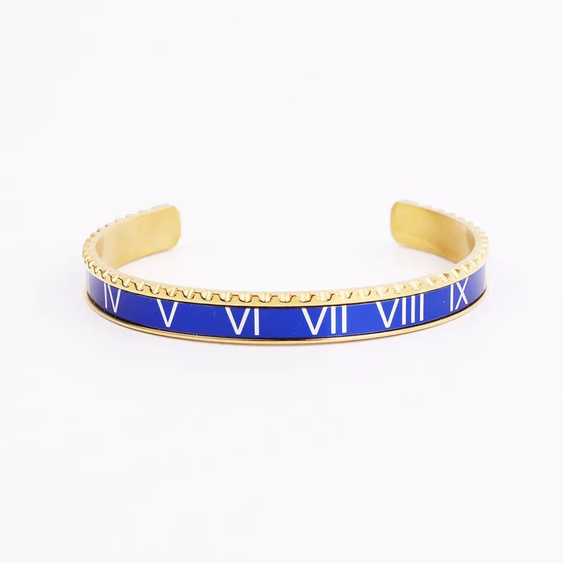 High Quality Men Jewelry 18K Gold Plating Stainless Steel Blue Roman Bangle Tiger Eye Stone Macrame Bracelet Set