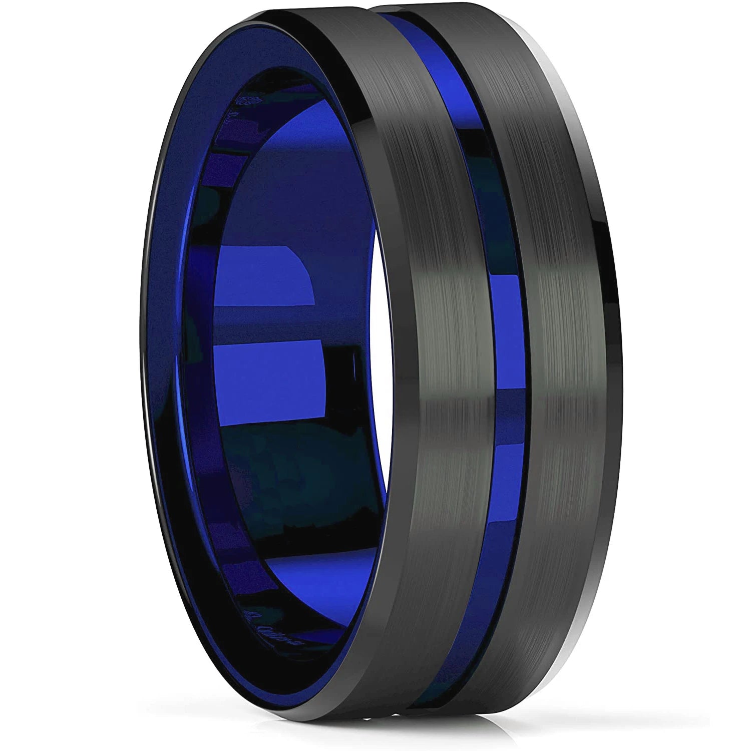 2021 Classic 8Mm Men'S Red Groove Beveled Edge Black Tungsten Men Wedding Rings Black Brushed Male Bridal Engagement Ring