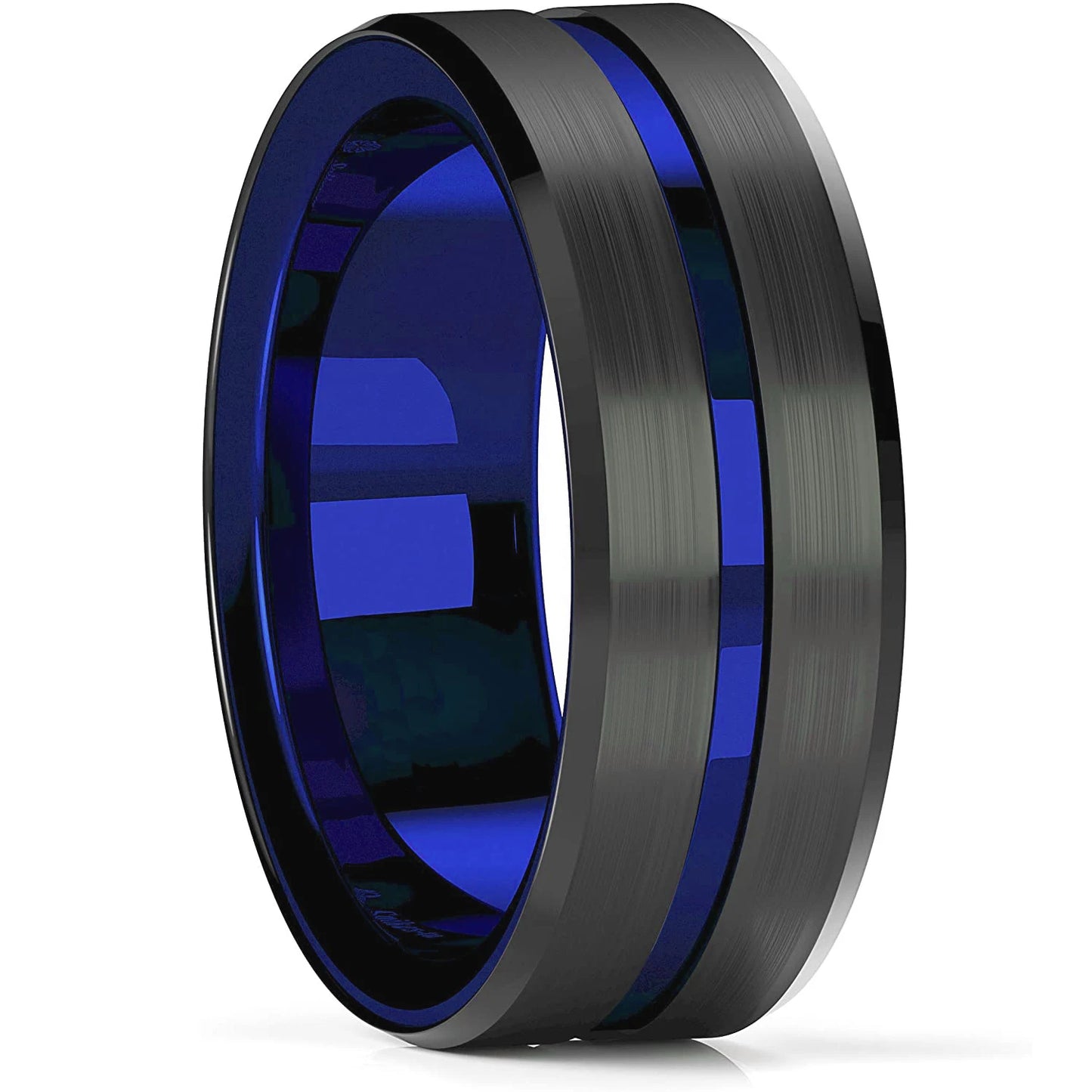 2022 Fashion 8Mm Mens Tungsten Carbide Ring Inlay Zircon Thin Rose Gold Color Line Groove Black Brushed Men Ring Wedding Jewelry