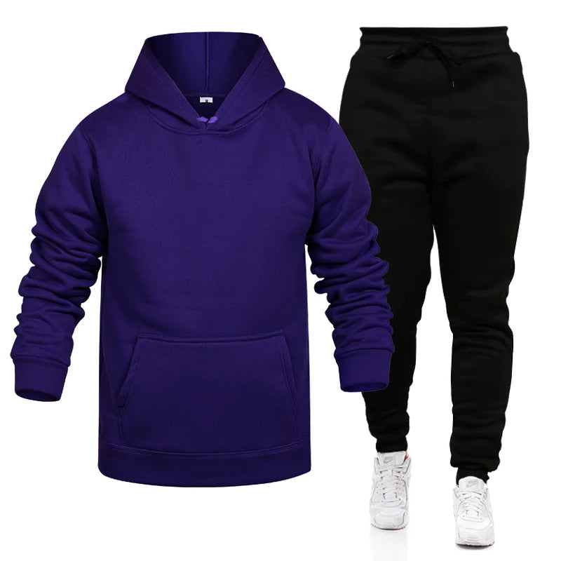 Pop Hoodies Set Tracksuit Men Fleece Warm Sweatshirt Print Jogging Homme Tracksuit Survetement Homme Two Piece Set Top and Pants