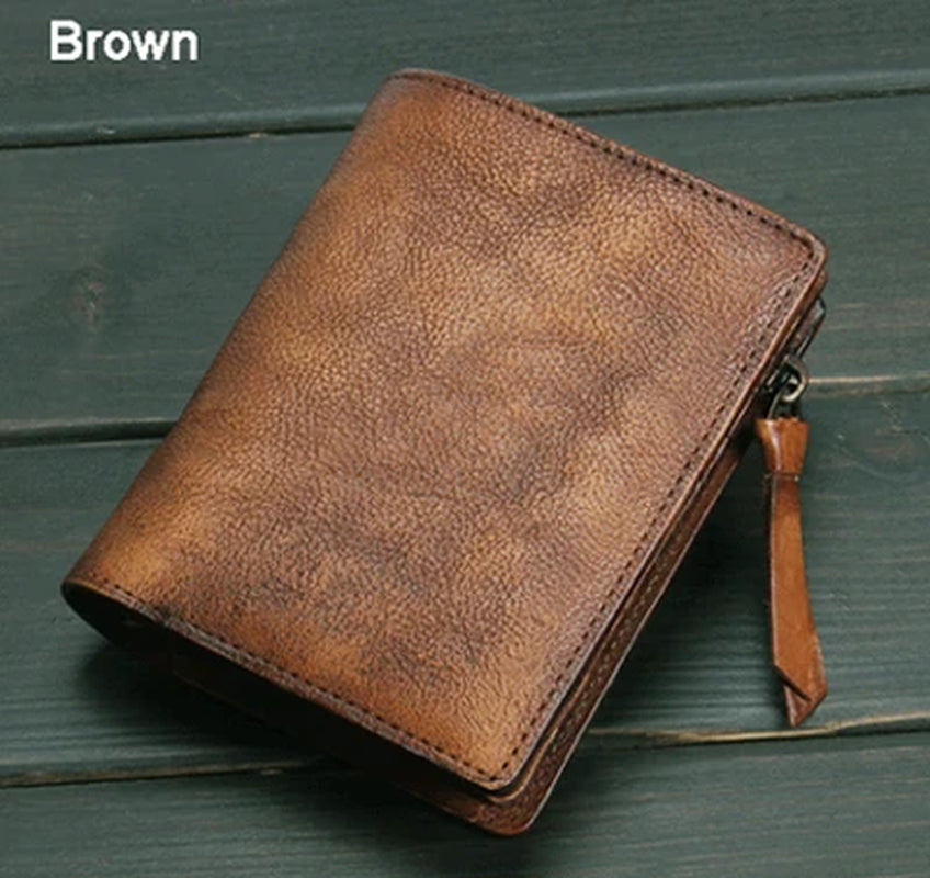 Vintage Genuine Leather Wallet Men Purse Leather Men Wallet Vertical Short Money Bag Male Wallet Credit Card Holder