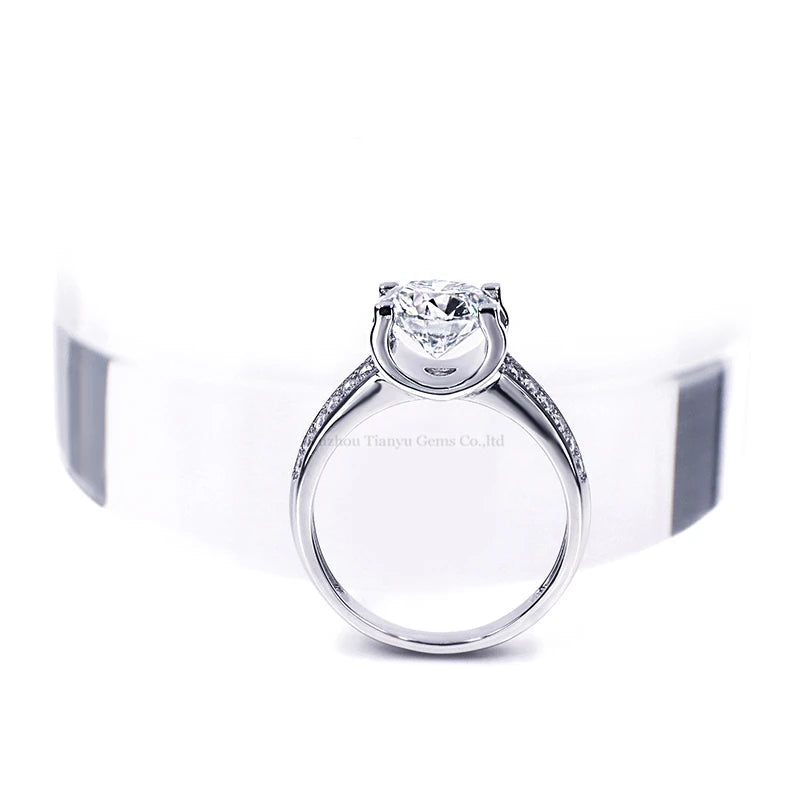 2Ct 1Ct Moissanite H&A Cut Diamonds Silver Rings U Prong Setting 5Mm round White Gemstone Finger Band Ring for Women