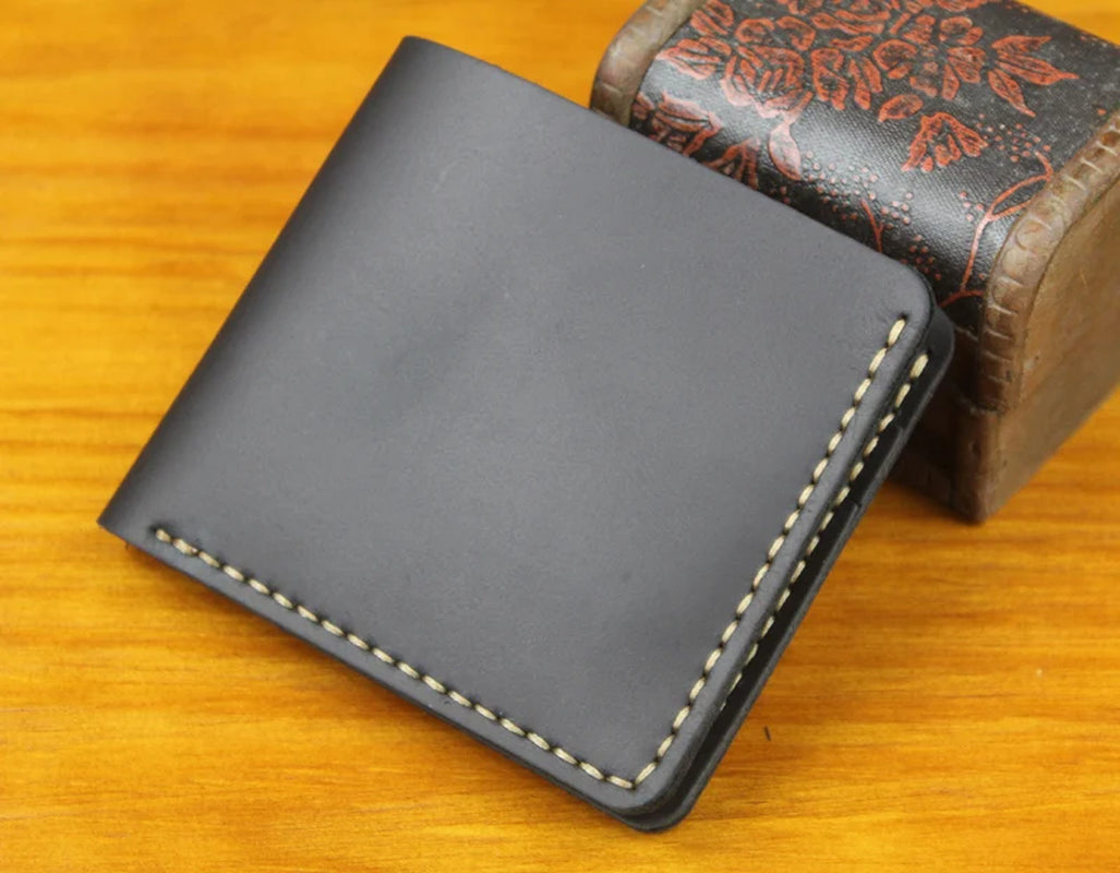 Handmade Vintage Crazy Horse Genuine Leather Wallet Men Purse Leather Men Wallet Short Style Male Money Holder Coin Bag WF206