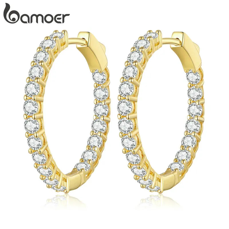 Luminous Cubic Zirconia Ear Buckles Classic round Hoop Earrings for Women Birthday Gift Hyperbole Earrings Jewelry