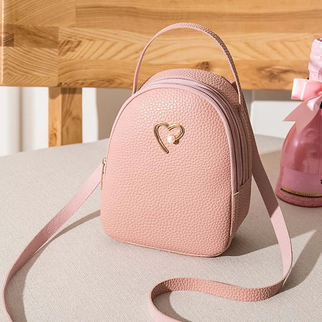 Women'S Mini Backpack Luxury PU Leather Kawaii Backpack Cute Graceful Bagpack Small School Bags for Girls Heart Shaped Decorate