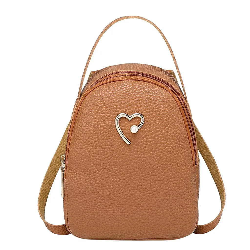 Women'S Mini Backpack Luxury PU Leather Kawaii Backpack Cute Graceful Bagpack Small School Bags for Girls Heart Shaped Decorate