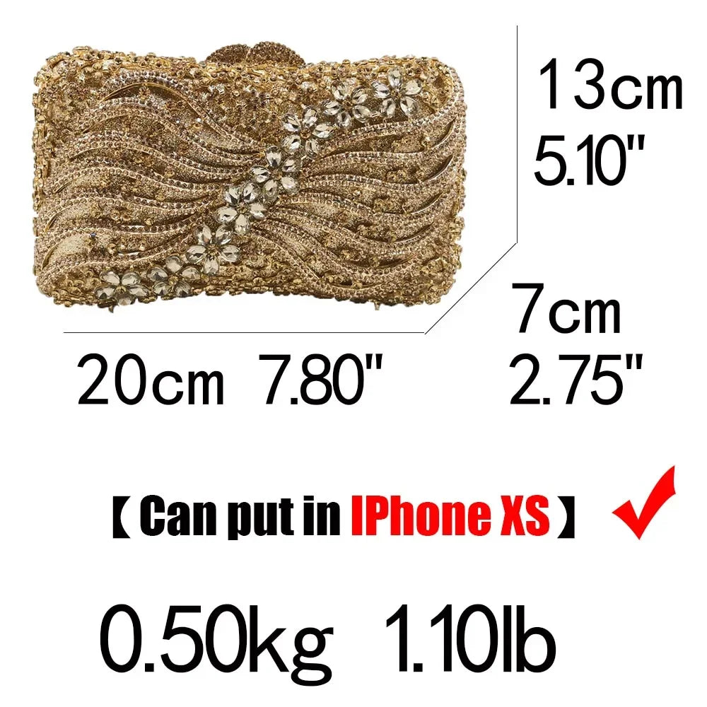 (In Stock) Women Crystal Clutch Evening Bags Wedding Party Rhinestones Handbags Ladies Gala Dinner Gold Purses