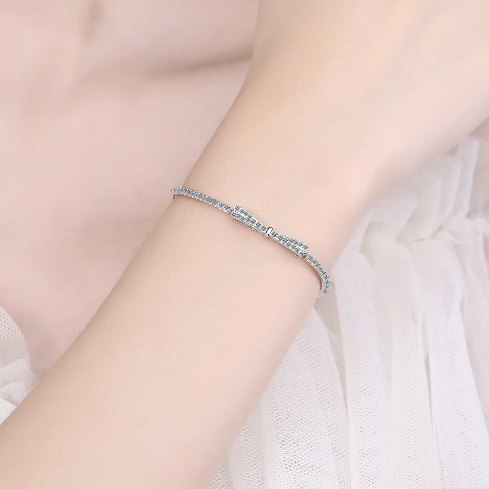 Hot Sale Fashion Silver Color Bracelet Chain Bownot Inlaid Zircon Plata Pendant Bracelet Chain for Women'S Wedding Jewelry Gift