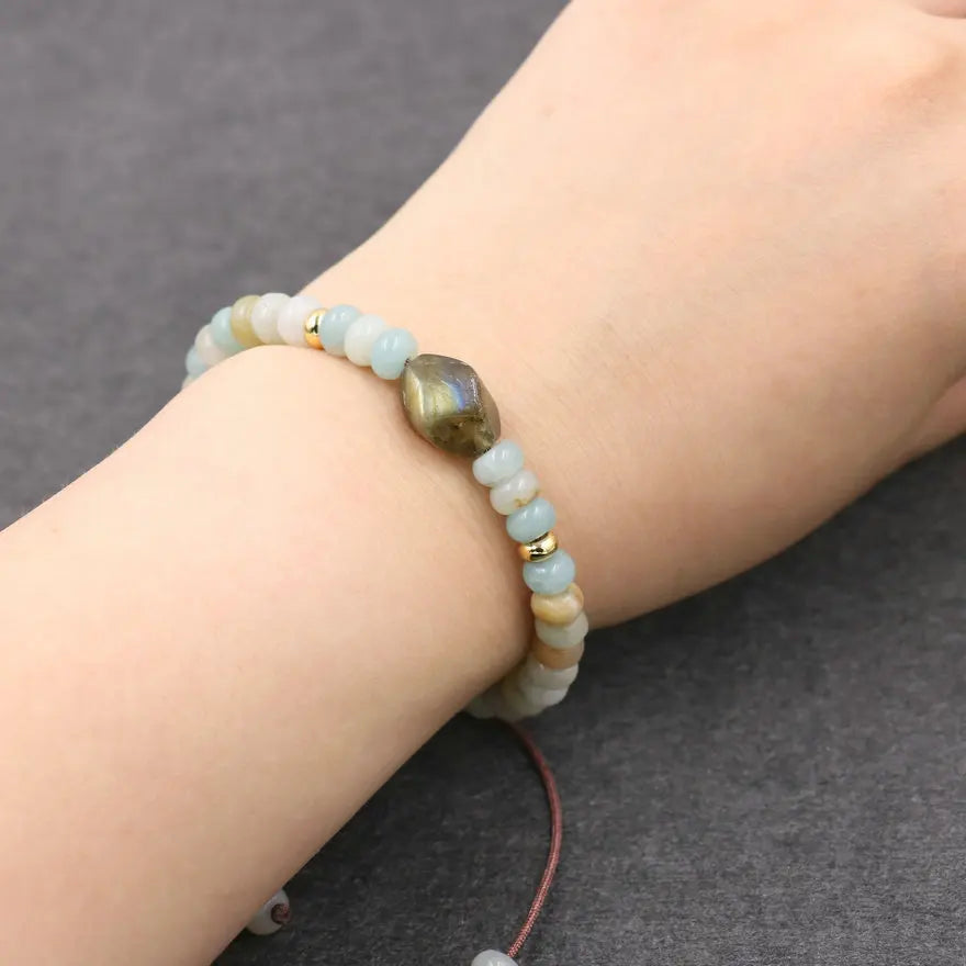 Natural Stone Beads Bracelet for Women Men Strand Braid Chakra Labradorite Bracelets Men Abacus Beads Jewelry Couples Pulseira