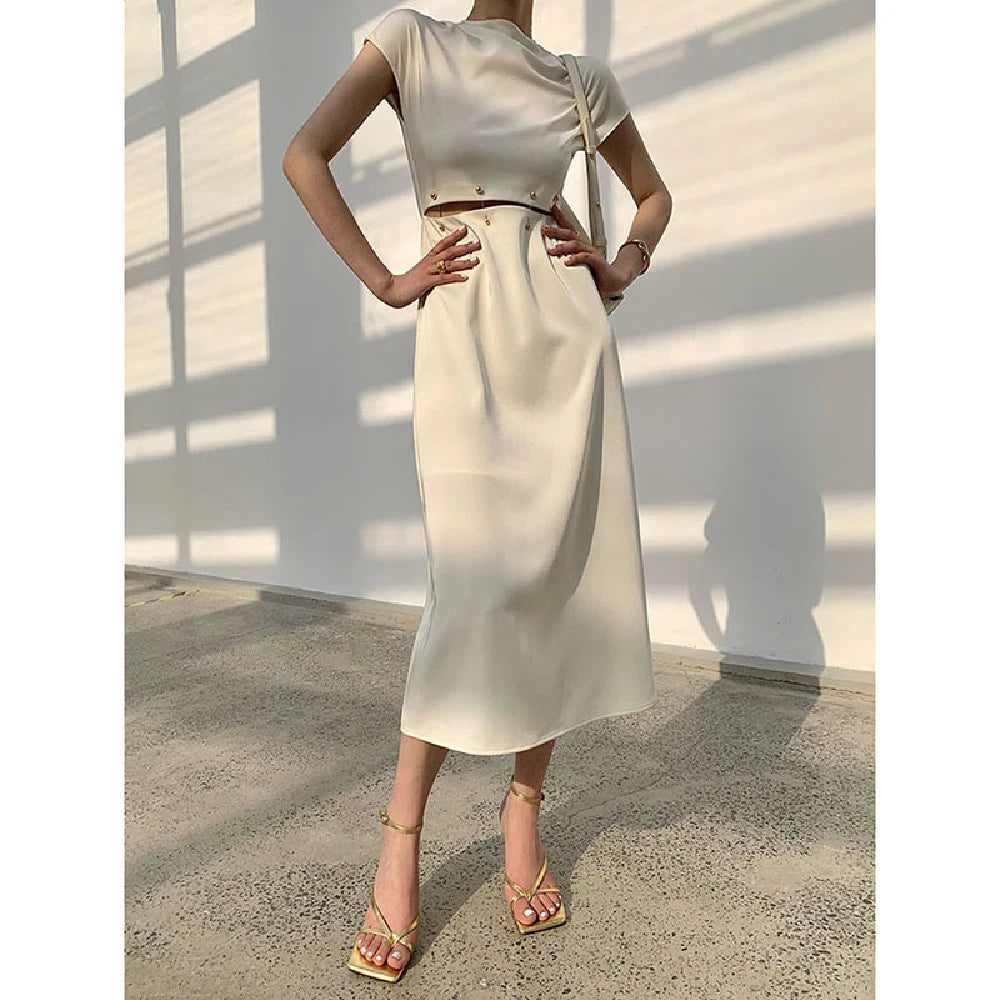 High-End Dress Summer French Gentle Fairy Dress Fashion Slim Elegant Dress Detachable Bead Buckle Waist Long Dress