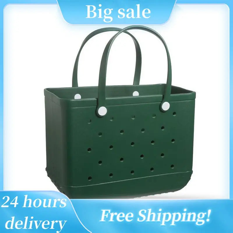 Extra Large Boggs Beach Bag Summer EVA Beach Basket Women Picnic Tote Bag Holes Waterproof Handbag Pouch Shopping Shoulder Bag