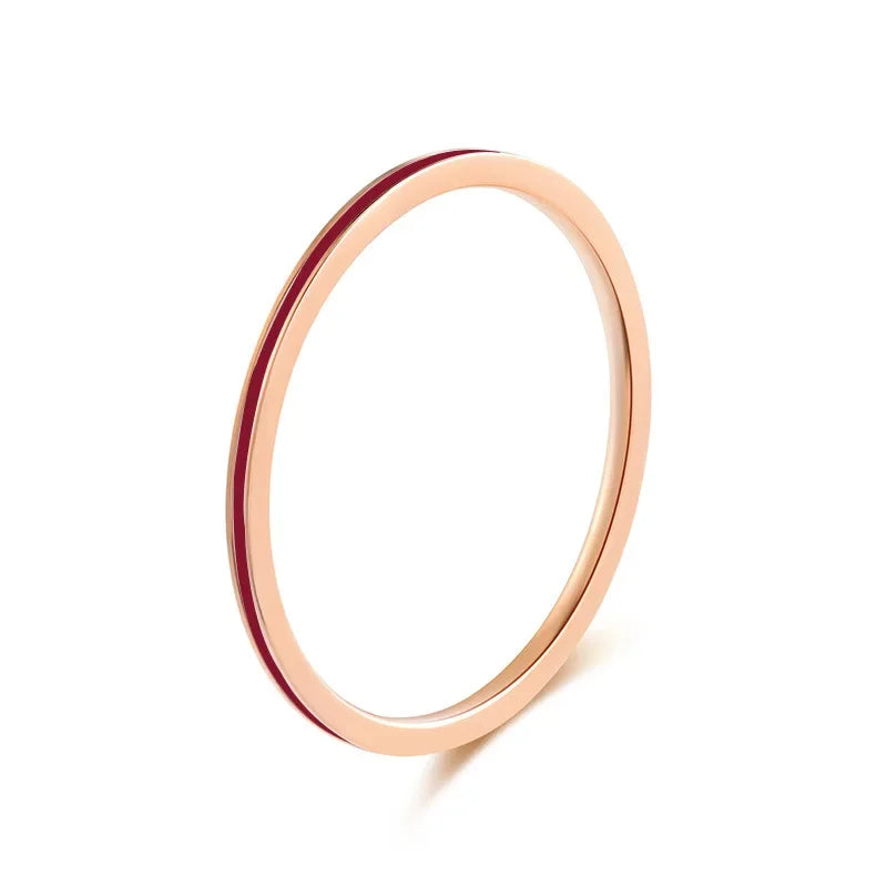 1Mm Small Mini Rose Gold Color Stainless Steel Simple Enamel Women Rings Fashion Jewelry US Size 3 4 5 6 7 8 9 10