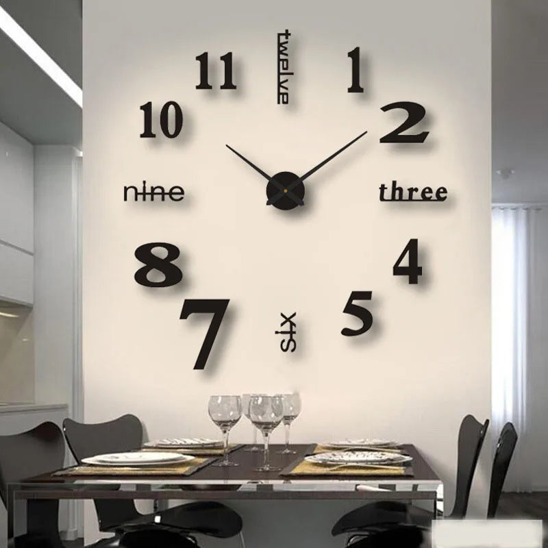 Soundless 90 to 120Cm Large-Sized 3D Number Poster Home Decoration DIY Wall Clock for Living Room Bedroom Study Hotel Big Decor