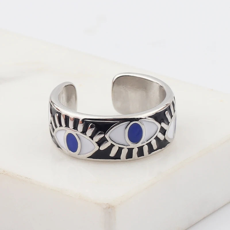 Colorful Enamel Cute Turkish Evil Eye Open Ring for Women Adjustable Gold Plated Eternity Band Finger Ring Jewelry Drop Shipping