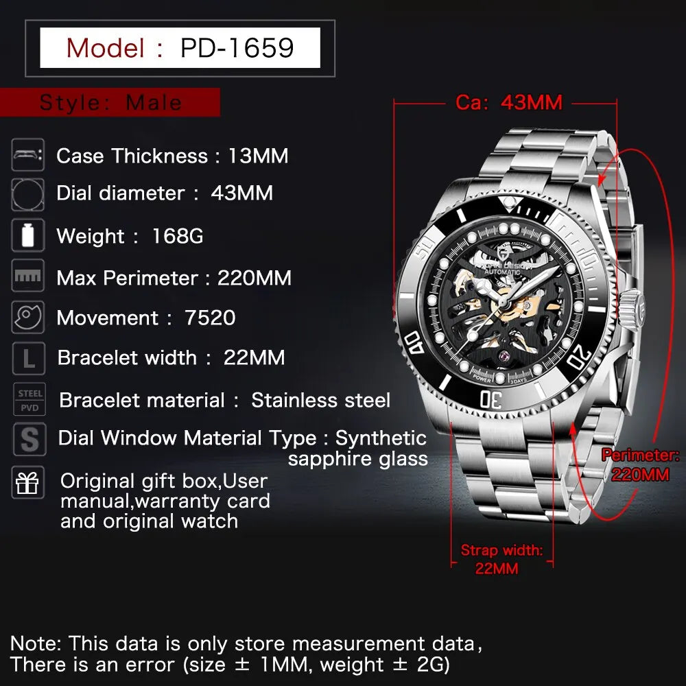 Stainless Steel Waterproof Mechanical Watch Top Brand Sapphire Glass Automatic Watch Luxury Business Men Watch