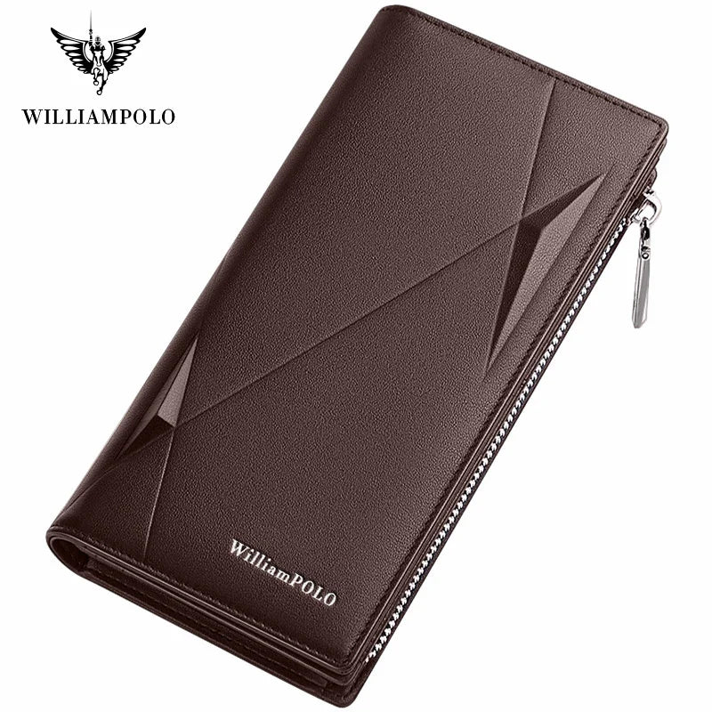 Brand Men Genuine Leather Wallet Zipper Coin Pocket Business Clutch Wallets Bag Male Long Wallets Men Wallet for Men