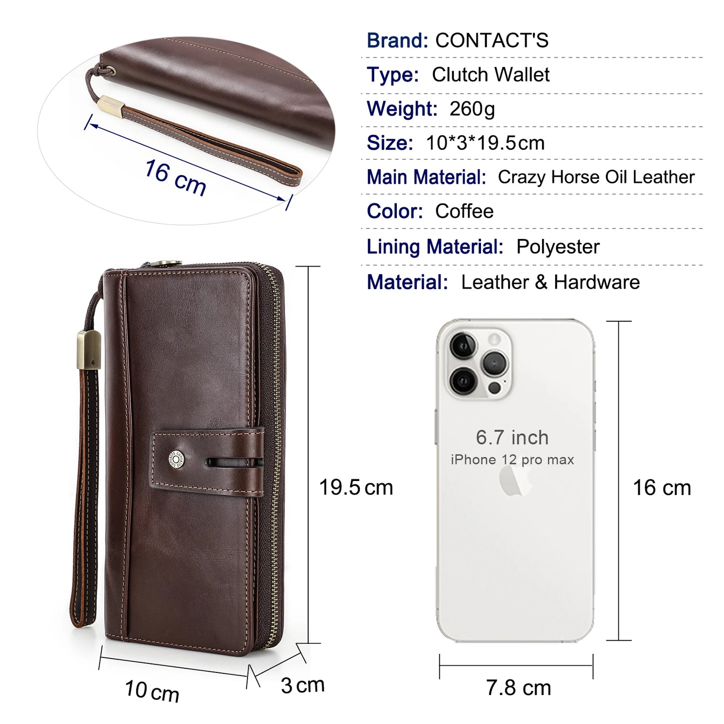 CONTACT'S Genuine Leather Men Wallet Long Clutch Casual Handbags Men Card Holder Men'S Wallets Zipper Coin Purses Money Clip