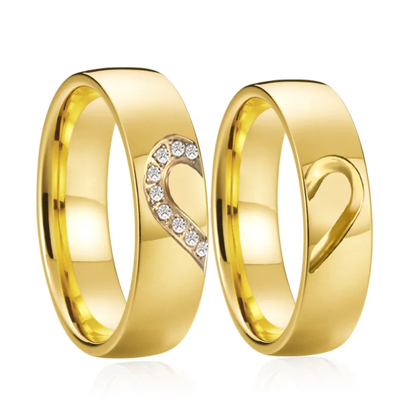 Wedding Rings Couple Sets for Men and Women Lovers Alliance Shiny 1 Pair 14K Gold Plated Stainless Steel Jewelry Marriage Ring