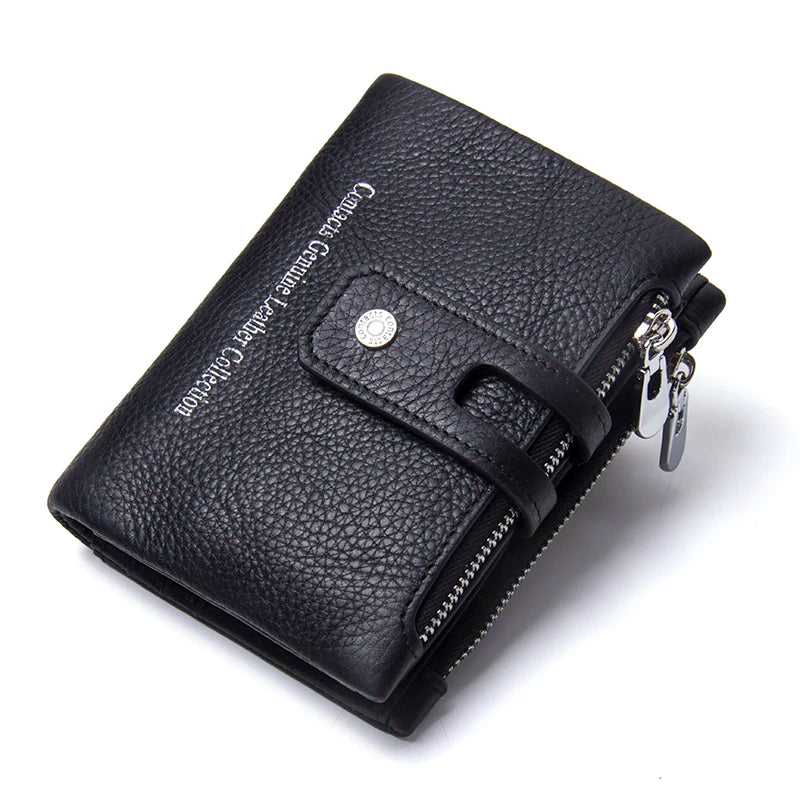 CONTACT'S Genuine Leather Wallets for Men Short Bifold Casual Men'S Wallet Zipper Coin Purses Card Holder Money Clip Men Wallet