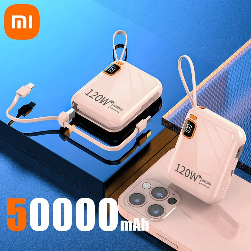 Xiaomi 120W 50000Mah Portable Power Bank High Capacity Cable Two-Way Fast Charging Mini Powerbank for Iphone Samsung ﻿New