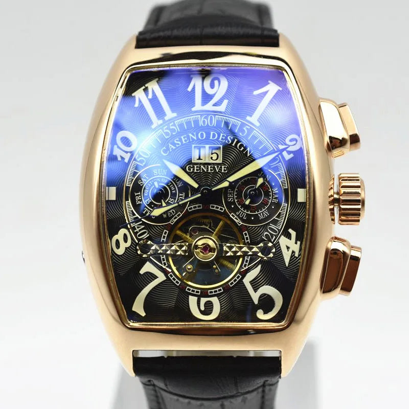 Automatic Mechanical Men Watch Fashion Skeleton Leather Wrist Watch Mens Top Brand Luxury Tourbillon Watch Classic Men