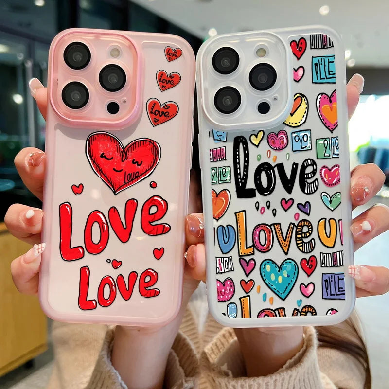 Love Heart Transparent Couple Phone Case for  15 14 Pro Max plus 13 12 11 15 Pro Shockproof Soft Silicone Clear TPU Cover