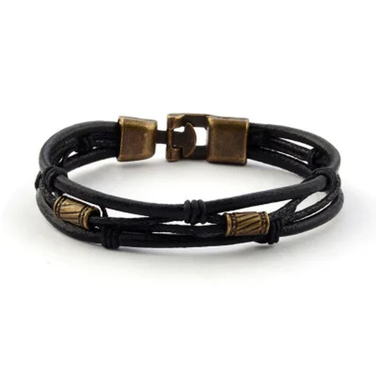 Vintage Design Punk Leather Bracelet 2 Color Bronze Fashion Clasp Multilayer Braid Rope Bracelets for Men Jewelry