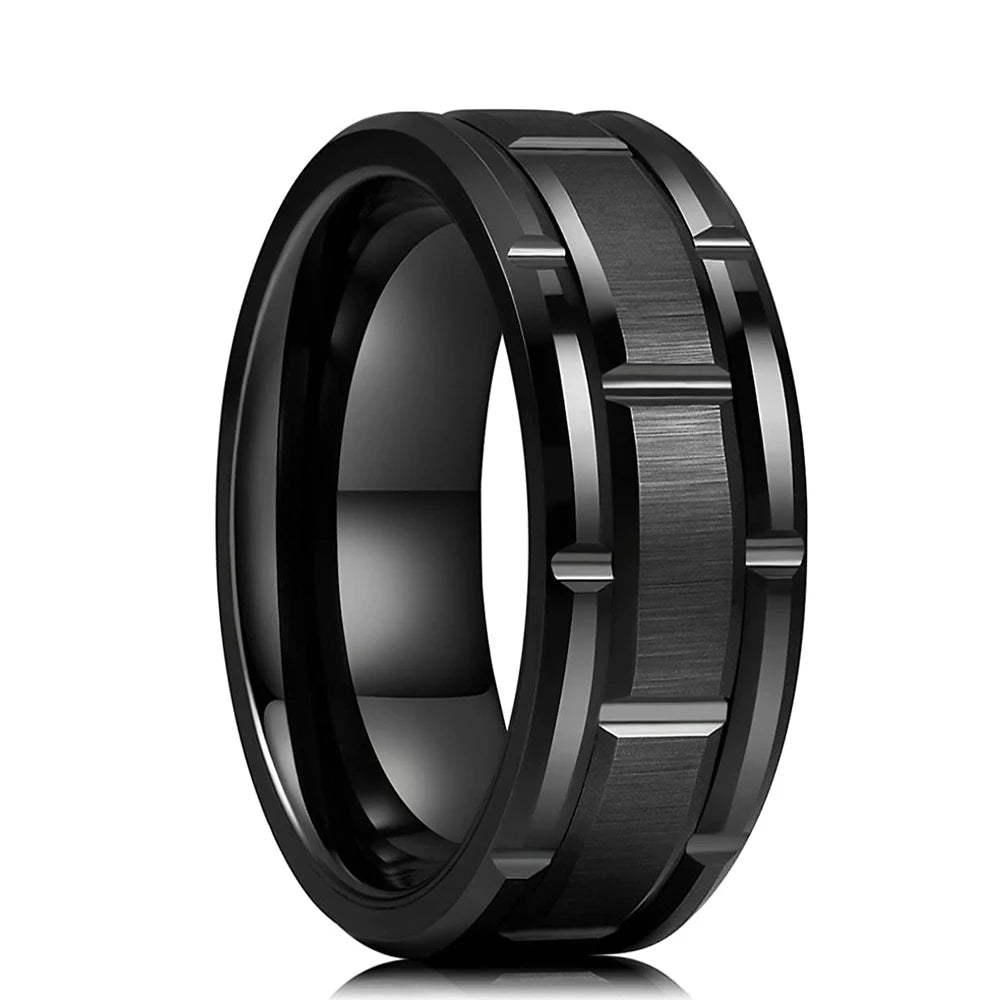 2021 Classic 8Mm Men'S Red Groove Beveled Edge Black Tungsten Men Wedding Rings Black Brushed Male Bridal Engagement Ring