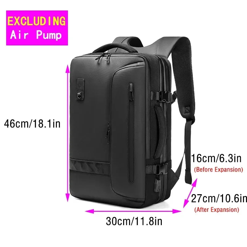 Waterproof Man Travel Backpack Vacuum Compression with Air Pump anti Theft Laptop Bag Expandable Fashion Casual Large Back Pack